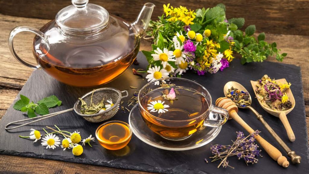 Tray of herbal tea